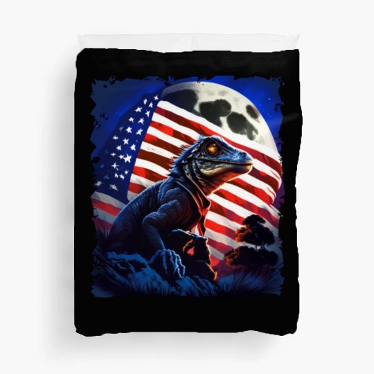America lizard under Moon with American Flag Duvet Covers