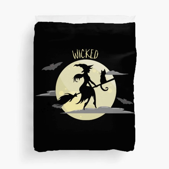 Wicked Cat Witch Funny Halloween Witch Duvet Covers