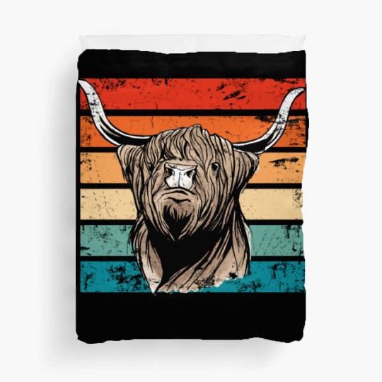 Retro Scottish Highland Cow Outfit Duvet Covers
