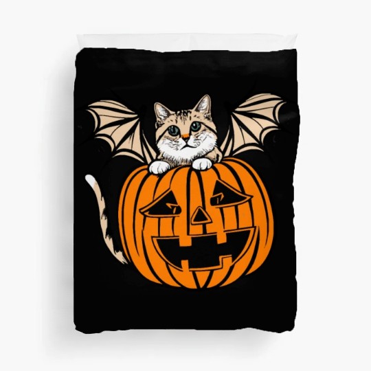 Cute Creepy Cat With Bat Wings Funny Halloween Duvet Covers
