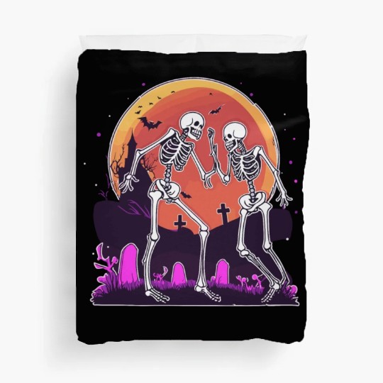 "Skeletal Dance-Off Under Neon Moon" Duvet Covers