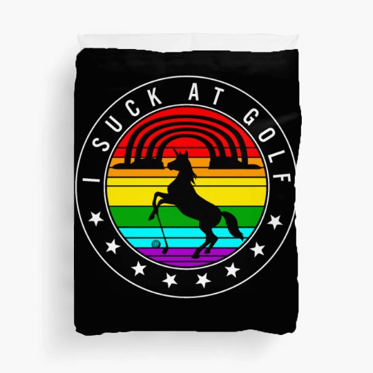 Golf Duvet Covers, I Suck At Golf Unicorn Rainbow Retro