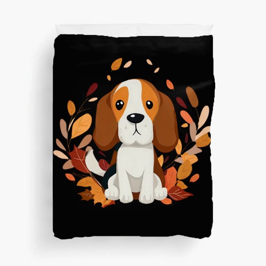 Beagle dog with autumn leaves Duvet Covers