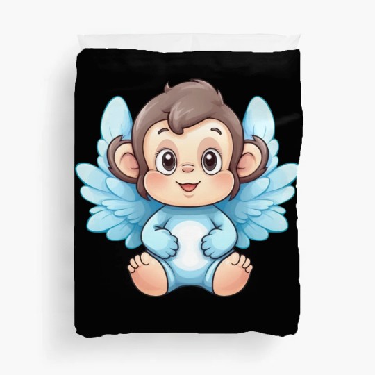 monkey chimpanzee angel wings cute kawaii Duvet Covers