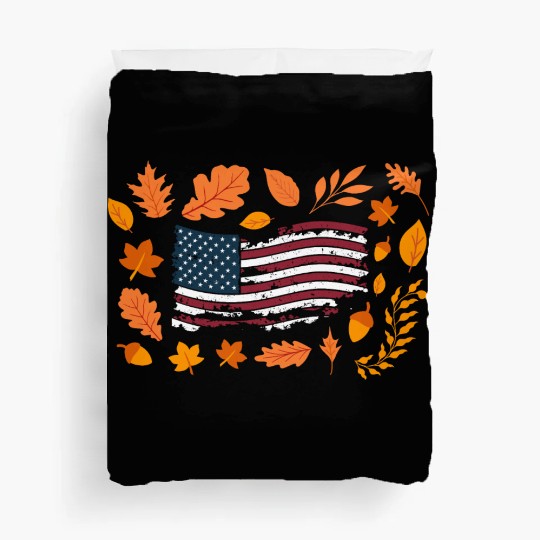 American (USA) Flag in Autumn Leaves | Patriotic Duvet Covers