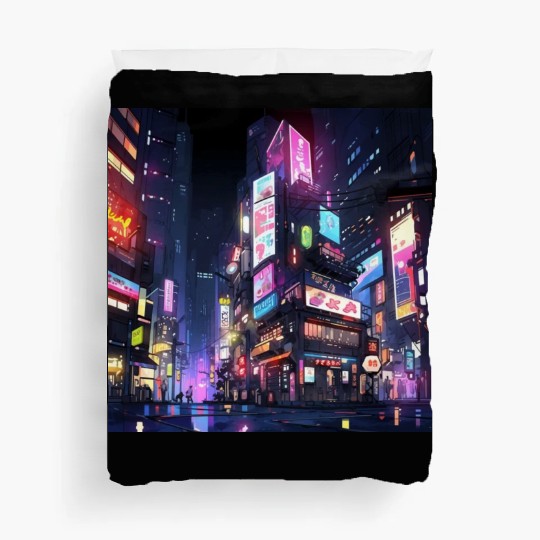 Tokyo Urban Scene - A Digital Art Illustration wit Duvet Covers