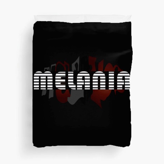 Melania white typography, Greek origin - black Duvet Covers