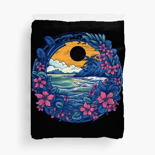 Flower Blossoms By Ocean Surfing Duvet Covers