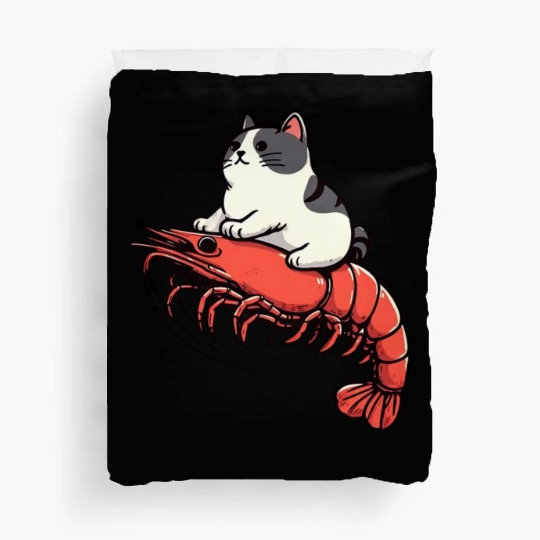 Cat rides shrimp Duvet Covers