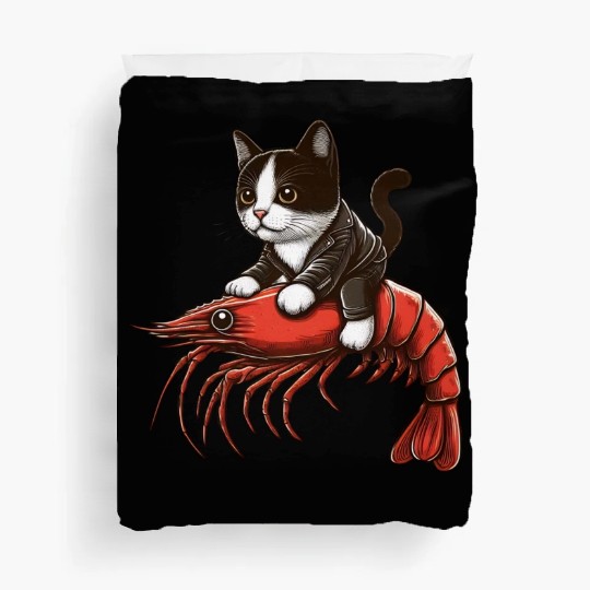 Cat rides shrimp Duvet Covers