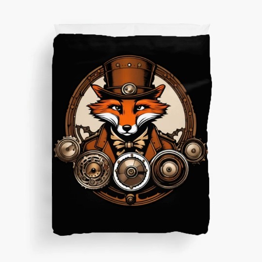 Steampunk Fox / Animal / Bronze / Old School Duvet Covers