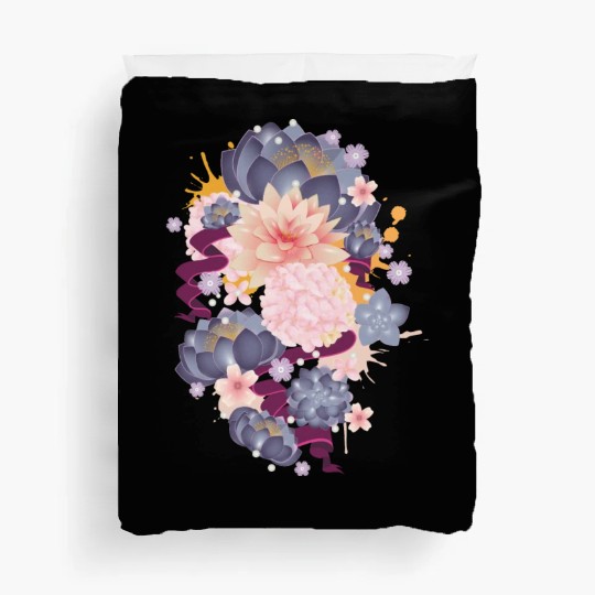 Composition of water lilies, hydrangeas & succulen Duvet Covers