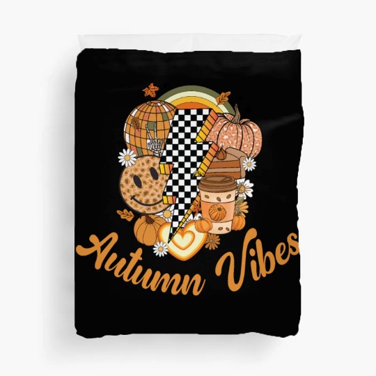 Autumn Vibes, Lightning Bolt, Retro, Vintage, Fall Duvet Covers