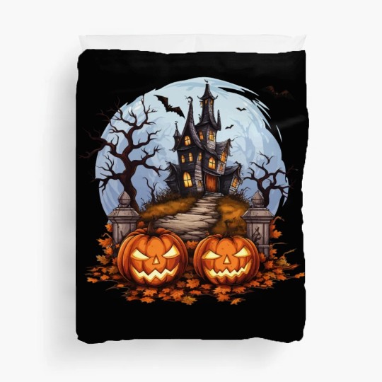 Spooky Haunted House Halloween Pumpkin Bat Duvet Covers