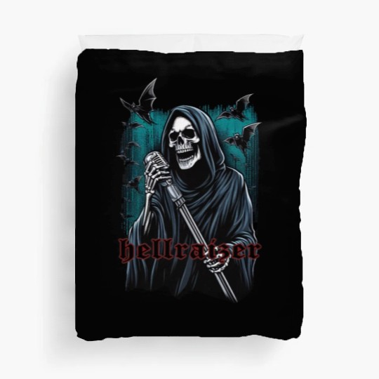 HellRaizer Reaper with Microphone and Bats Green Duvet Covers