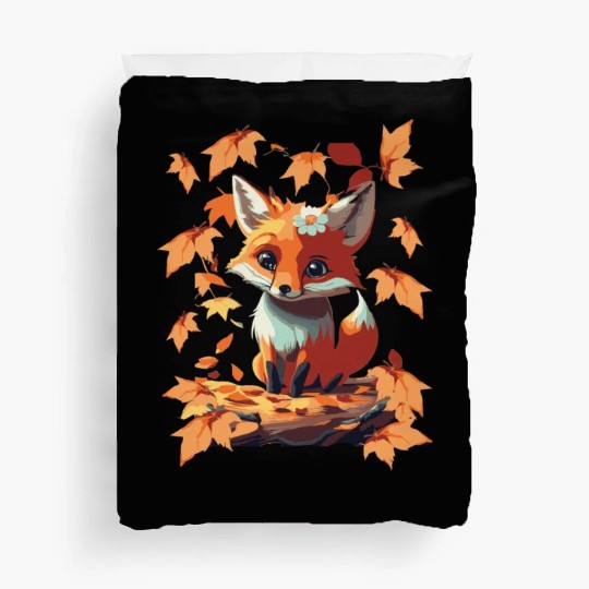 Sweet cute fox in autumn Duvet Covers