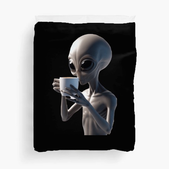 Alien Drinking Coffee Duvet Covers