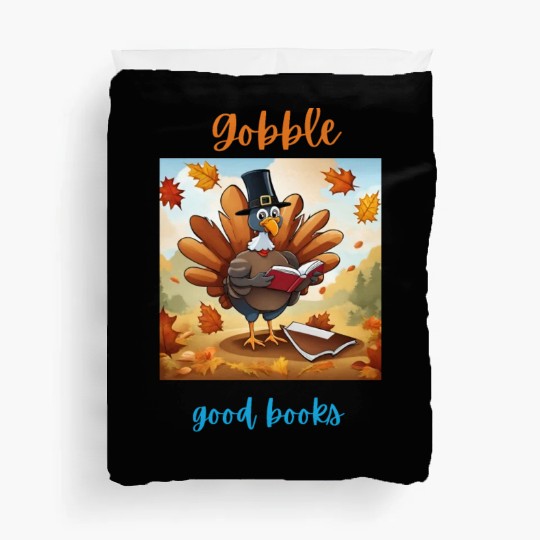Gobble Good Book Thanksgiving Library Turkey Fall Duvet Covers