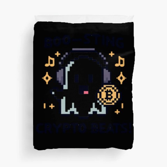 Quirky 8-Bit Ghost with Crypto Beats - Halloween Duvet Covers