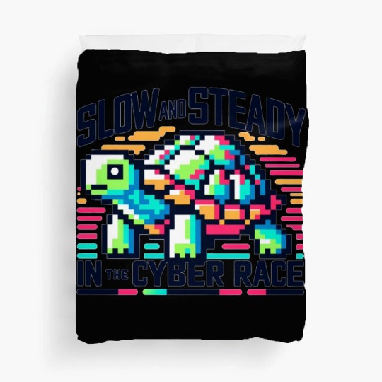 Cyber Turtle - Slow and Steady in 8-bit Color Duvet Covers