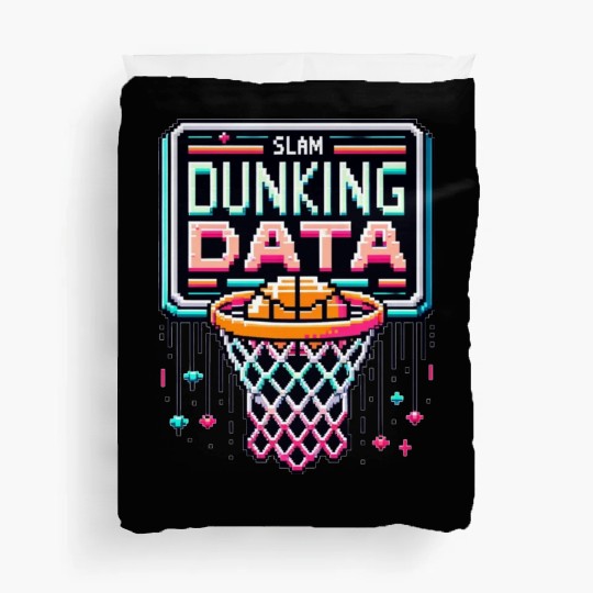 Slam Dunking Data - Retro 8-bit Basketball Hoop Duvet Covers