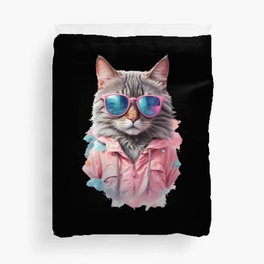 Modern Chic Cat In Pink Pastel Color Duvet Covers