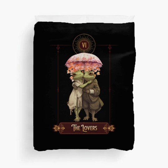 "The Lovers" Frog Tarot Card Duvet Covers