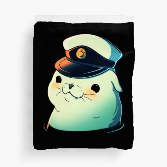 Seal Sailor Cap Boat Captain Cap Boating Seal Duvet Covers