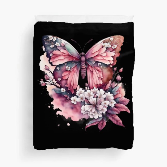 BUTTERFLY FLOWERS WATERCOLOR Duvet Covers