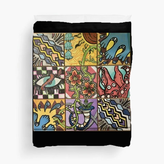 Hand painted wooden squares art by KateToxin Duvet Covers