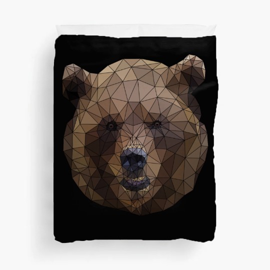Polygonal brown bear triangular shape low poly art Duvet Covers