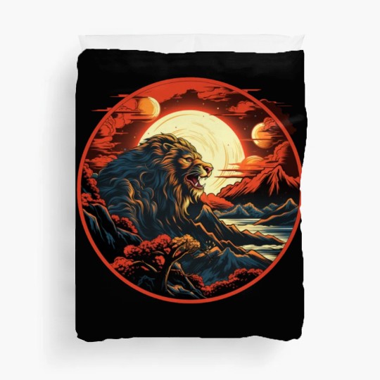 Red Japanese Style Mountain Lion Art Duvet Covers