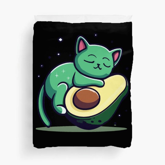 Green Cat Sleeping On An Avocado Duvet Covers