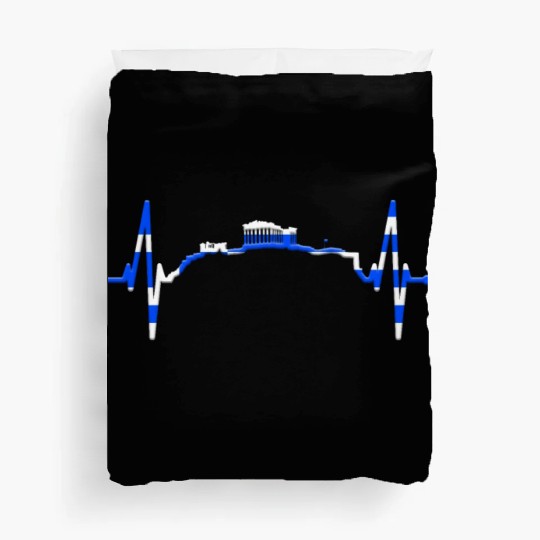 Athens Skyline Heartbeat Heart Flag Ancient Greek Duvet Covers