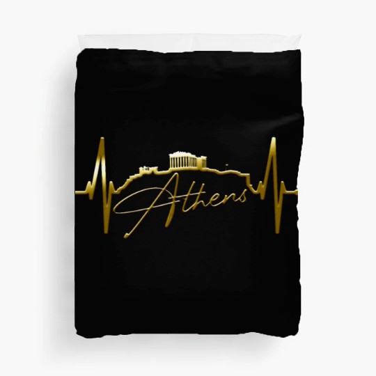 Athens Skyline Heartbeat Heart Flag Ancient Greek Duvet Covers