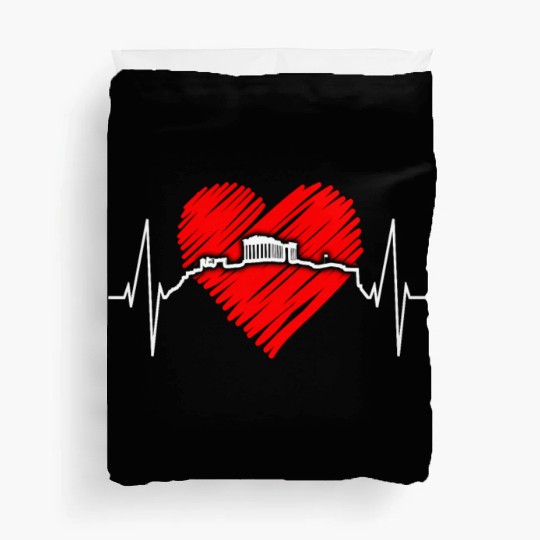 Athens Skyline Heartbeat Heart Flag Ancient Greek Duvet Covers
