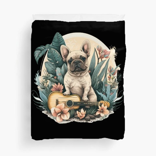 French Bulldog |Aloha Ukulele Hawaii Guitar Funny Duvet Covers
