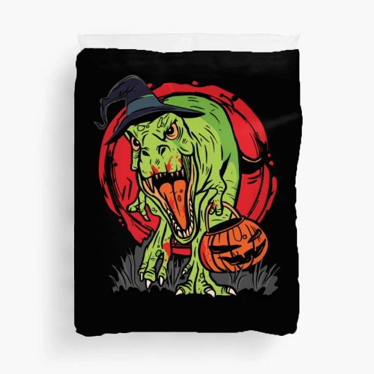 Trick Or Treating Dinosaur With Jack O Lantern Duvet Covers