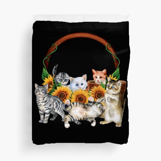 Kittens Sunflowers Gift For Cat LOver Duvet Covers