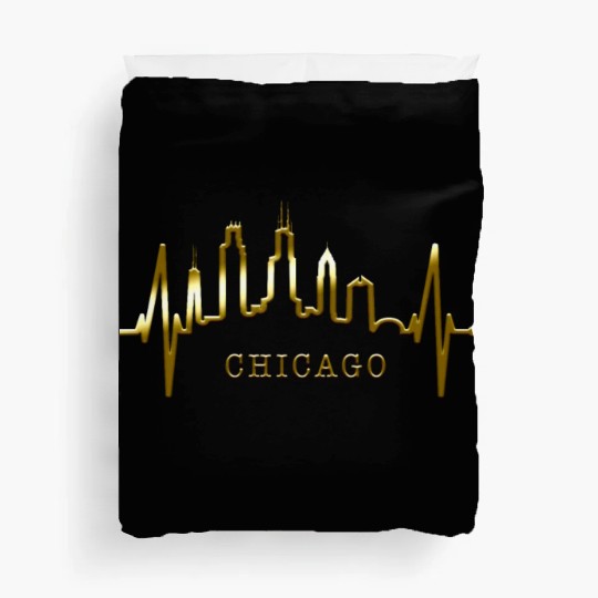 Chicago Skyline Heartbeat USA Heart I Love Chicago Duvet Covers