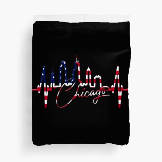 Chicago Skyline Heartbeat USA Heart I Love Chicago Duvet Covers
