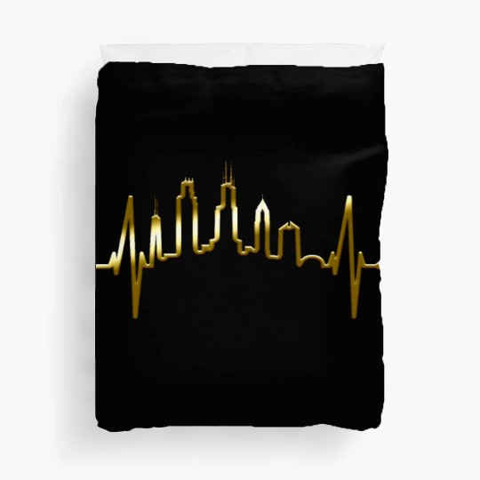 Chicago Skyline Heartbeat USA Heart I Love Chicago Duvet Covers