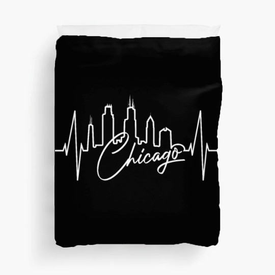 Chicago Skyline Heartbeat USA Heart I Love Chicago Duvet Covers