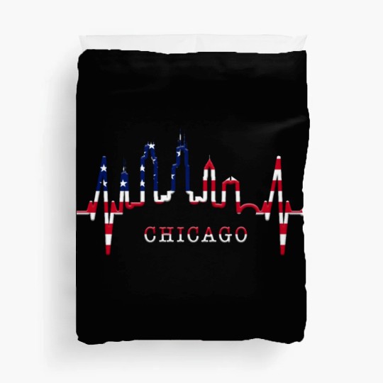 Chicago Skyline Heartbeat USA Heart I Love Chicago Duvet Covers