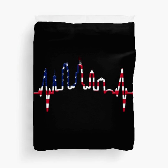 Chicago Skyline Heartbeat USA Heart I Love Chicago Duvet Covers