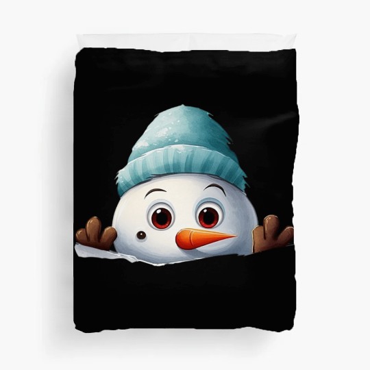Snowman Christmas watercolor Santa hat Duvet Covers