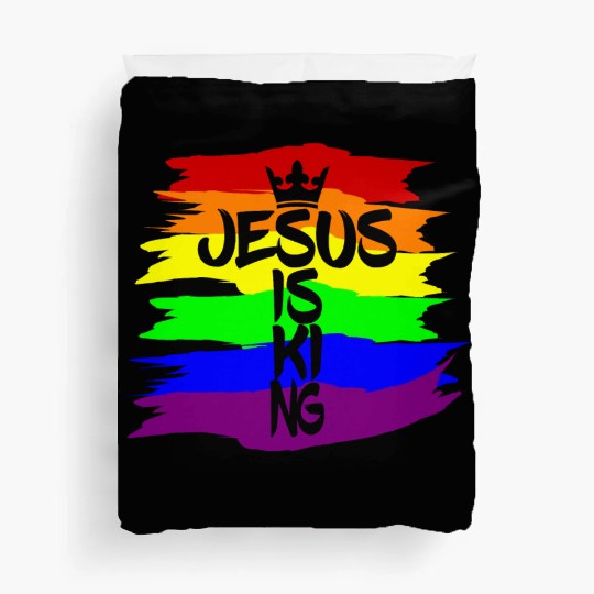 Queer Jesus is King Cross Crown Rainbow Colors Duvet Covers