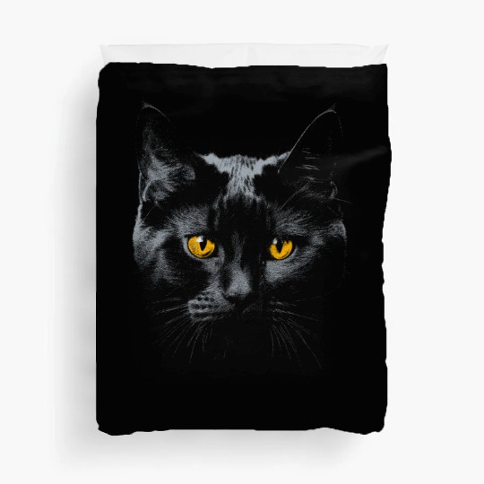 Black Cat Face Yellow Eyes Cat Halloween Costume B Duvet Covers