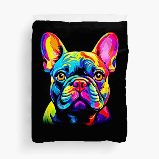 Energetic French Bulldog Portrait in Striking Colo Duvet Covers