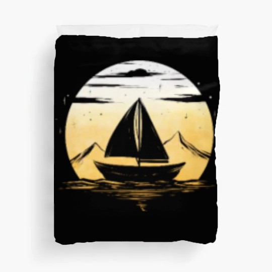 Sailboat moon sailing gift for captain holiday Duvet Covers